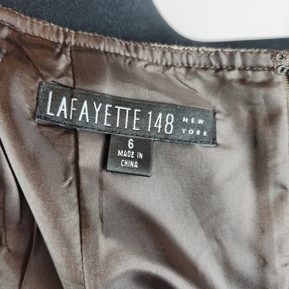 Lafayette 148 Wool Skirt Faux Wrap Shimmer Brown Midi 6 Classic Pencil
